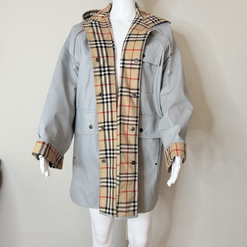 VTG 80S Lot One Inc of Boston Grey Rain Coat‎ PVC Tartan Liner SZ-M TAIWAN Made